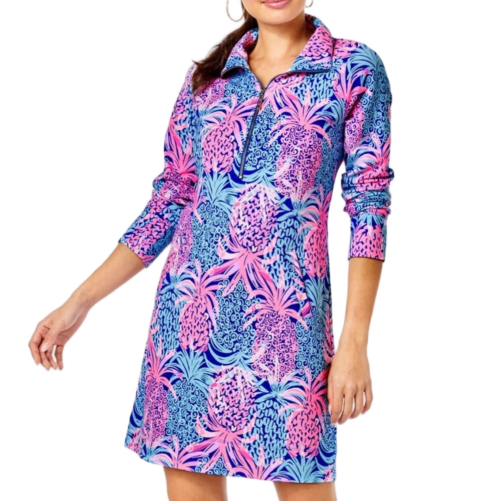 Lilly Pulitzer Women's Dress Skipper Tropic Down Low Borealis Blue Pineapples